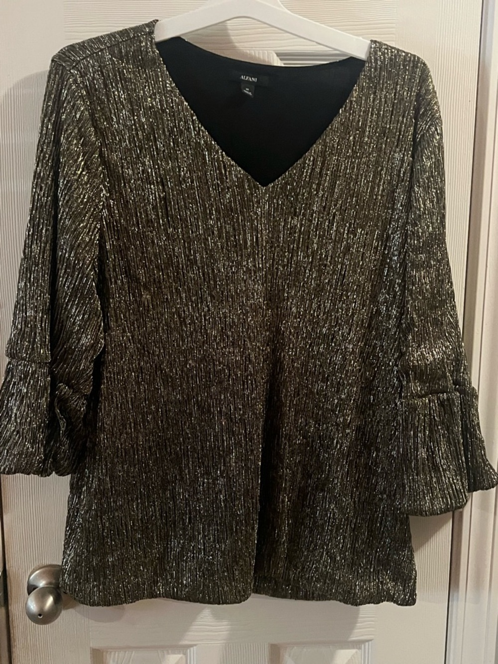 Alfani Metallic Gold V-Neck Ruffle Sleeve Tunic